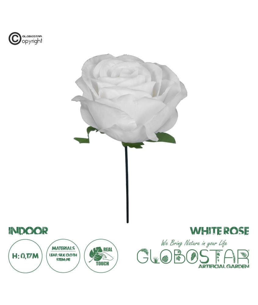 GloboStar® 09077 Τεχνητό Φυτό Διακοσμητικό Τριαντάφυλλο Λευκό M8cm x Υ20cm Π8cm